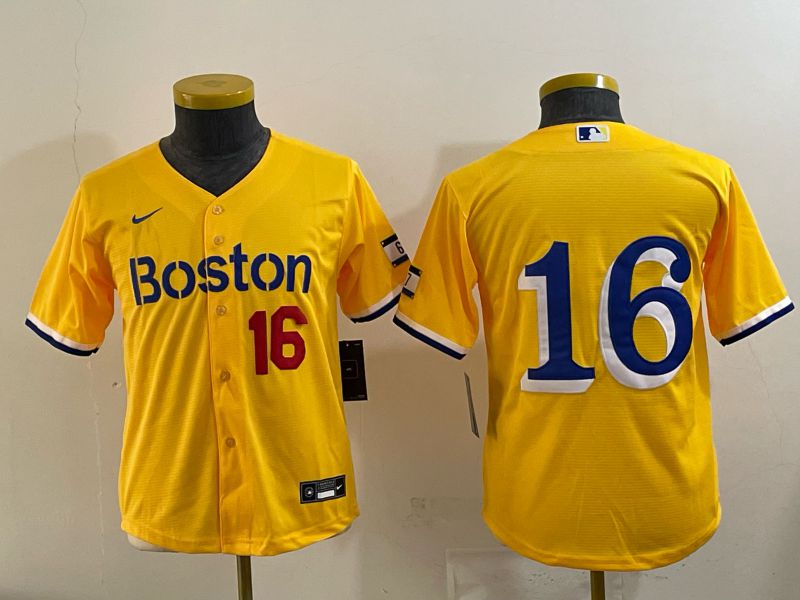 Youth 2025 Boston Red Sox #16 No Name Yellow Nike MLB Jersey 06->houston astros->MLB Jersey